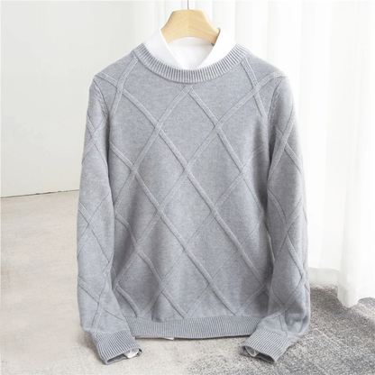Men’s Sweater – Cashmere Blend – Regular Fit – Ribbed Crew Neck – Textured Knit