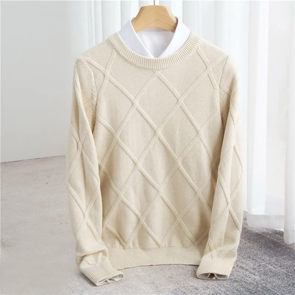 Men’s Sweater – Cashmere Blend – Regular Fit – Ribbed Crew Neck – Textured Knit