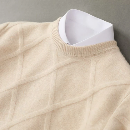 Men’s Sweater – Cashmere Blend – Regular Fit – Ribbed Crew Neck – Textured Knit