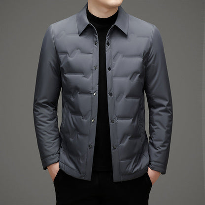 Men’s Down Jacket – Slim Fit – Quilted Padding – Button Front – Water-Resistant – Waist-Length