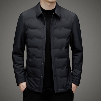 Men’s Down Jacket – Slim Fit – Quilted Padding – Button Front – Water-Resistant – Waist-Length