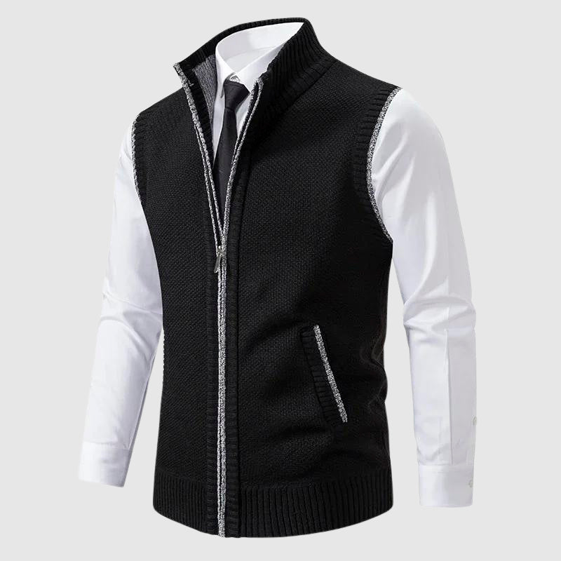 Men’s Sweater Vest – Slim Fit Knit – Zip Front – Ribbed Trim – Smart Casual Layer