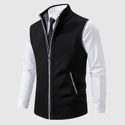 Men’s Sweater Vest – Slim Fit Knit – Zip Front – Ribbed Trim – Smart Casual Layer