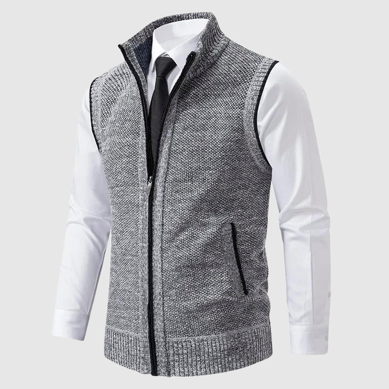 Men’s Sweater Vest – Slim Fit Knit – Zip Front – Ribbed Trim – Smart Casual Layer