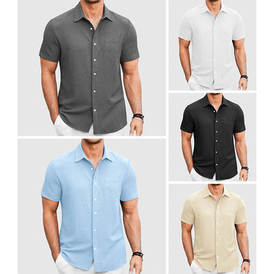 Men’s Short-Sleeve Button-Up Shirt – Lightweight Breathable Fabric – Tailored Fit – Chest Pocket