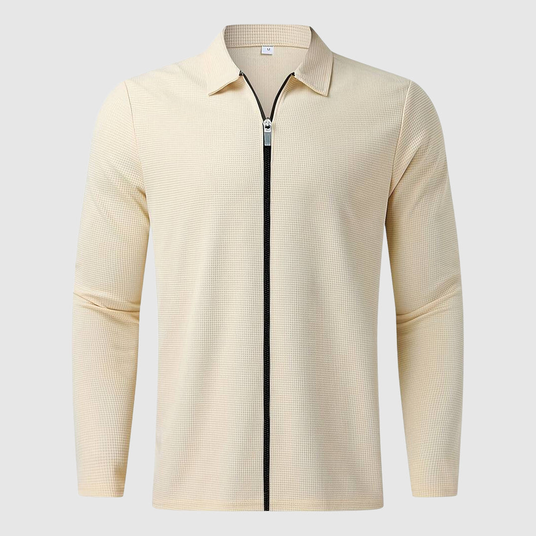 Men’s Zip-Up Sweater – Waffle Knit – Fitted Design – Long Sleeve Casual Wear