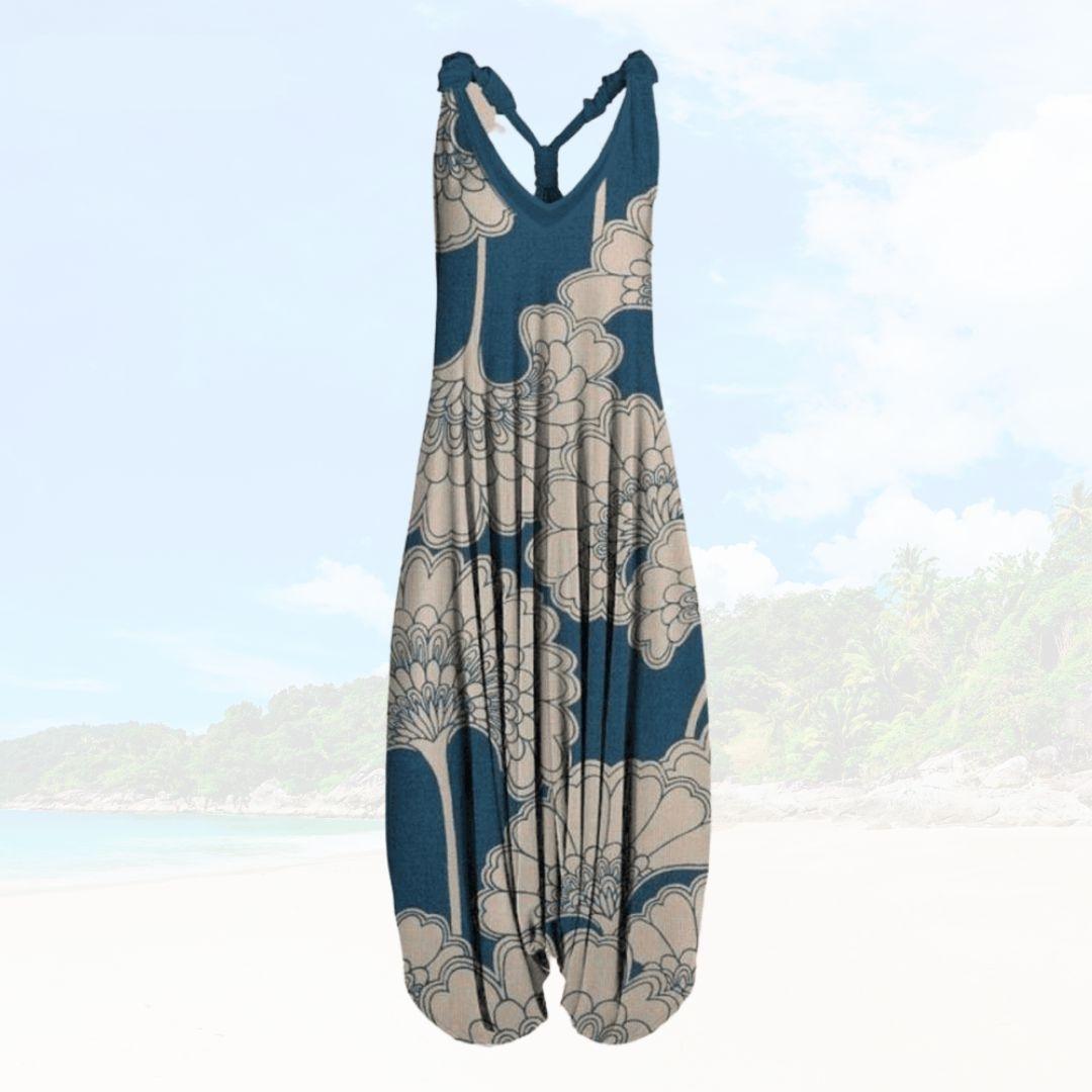 Women’s Jumpsuit – Relaxed Fit – Sleeveless – Printed Pattern – Full Length Breathable Blend