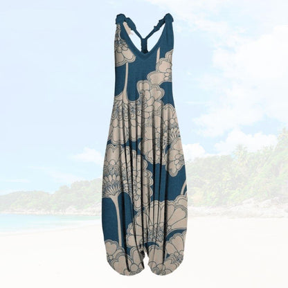 Women’s Jumpsuit – Relaxed Fit – Sleeveless – Printed Pattern – Full Length Breathable Blend