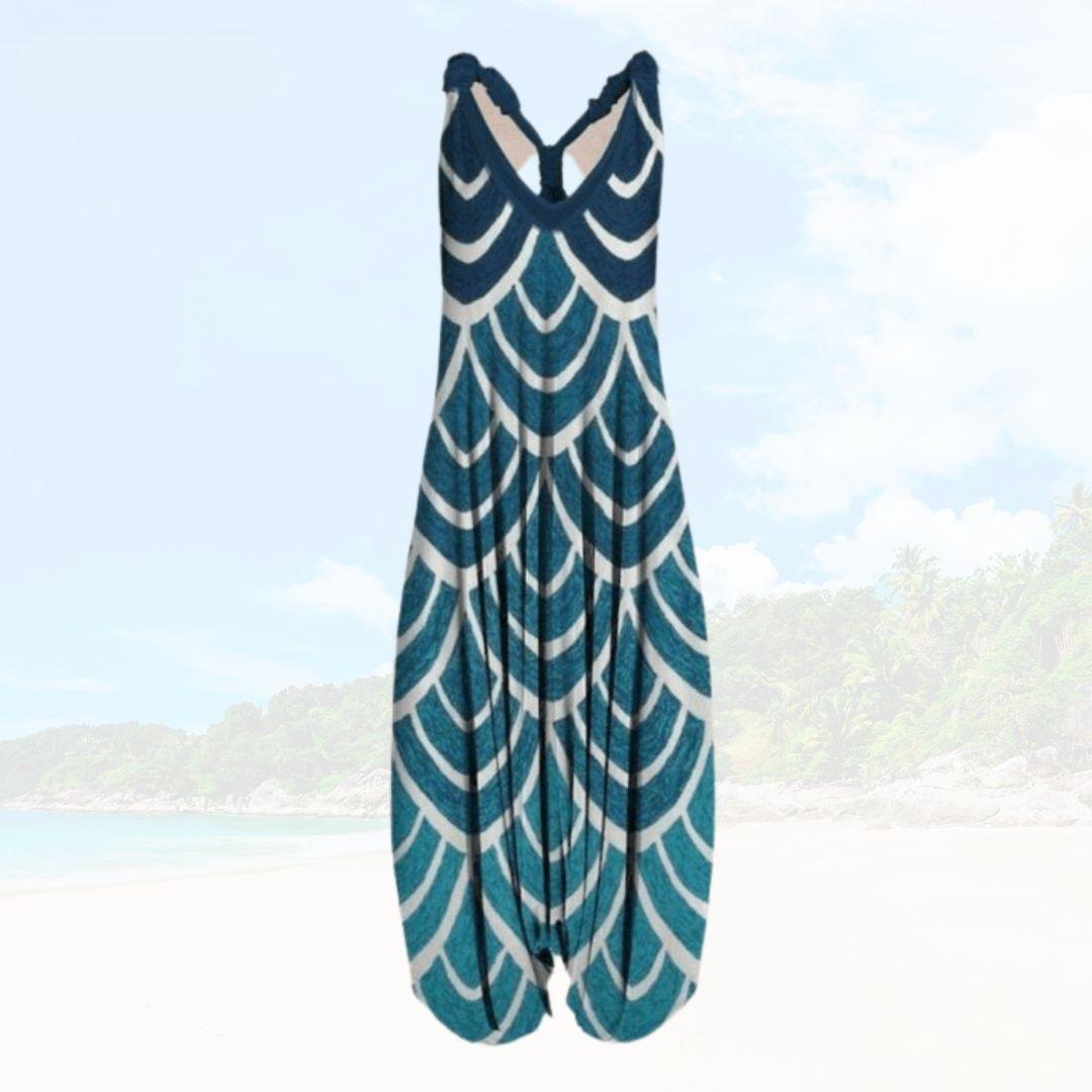 Women’s Jumpsuit – Relaxed Fit – Sleeveless – Printed Pattern – Full Length Breathable Blend