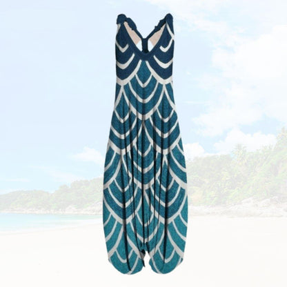 Women’s Jumpsuit – Relaxed Fit – Sleeveless – Printed Pattern – Full Length Breathable Blend