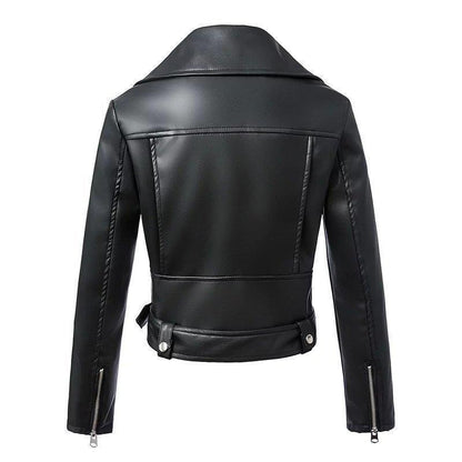 Women's biker moto jacket with belt and zip