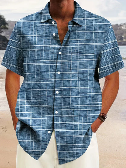 Men’s Short Sleeve Shirt – Plaid Pattern – Regular Fit – Button Down – Breathable Blend