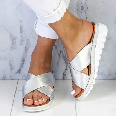 Women’s Sandals – Woven Crisscross Straps – Platform Sole – Slip-On Casual Fit