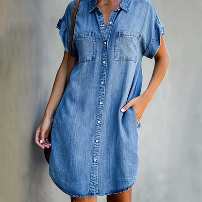 Women’s Shirt Dress – Relaxed Fit – Button-Down Front – Breathable Natural Fibers
