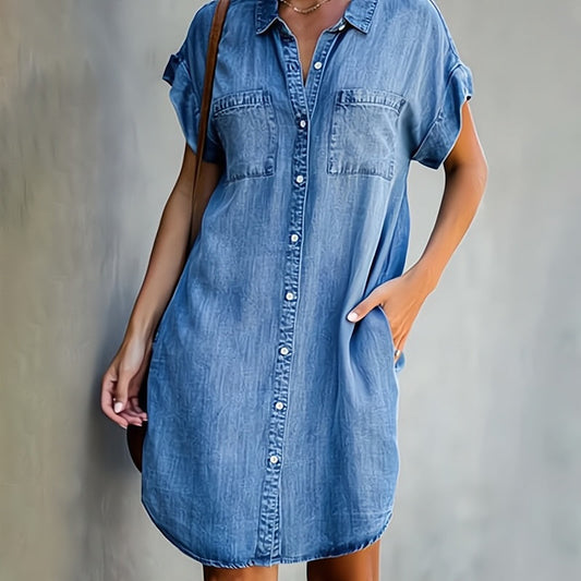 Women’s Shirt Dress – Relaxed Fit – Button-Down Front – Breathable Natural Fibers