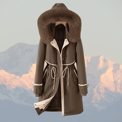 Women’s Parka Jacket – Quilted Lining – Faux Fur Hood – Adjustable Waist – Zip Closure