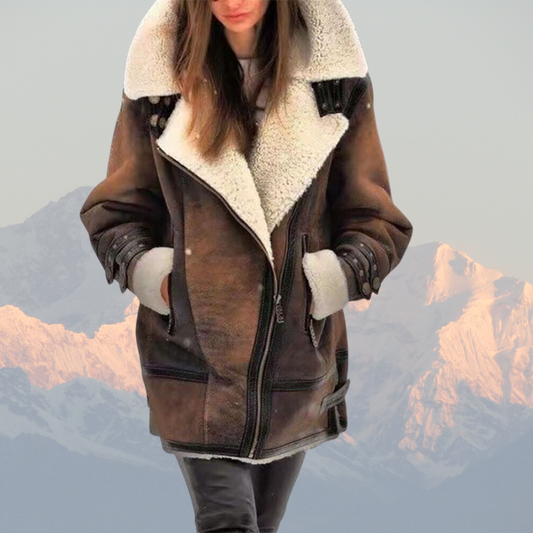 Women’s Shearling Aviator Jacket – Faux Sheepskin Leather Coat with Warm Fleece Lining