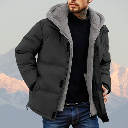 Men’s Fleece-Lined Winter Jacket – Insulated Puffer Coat with Hood, Water-Resistant