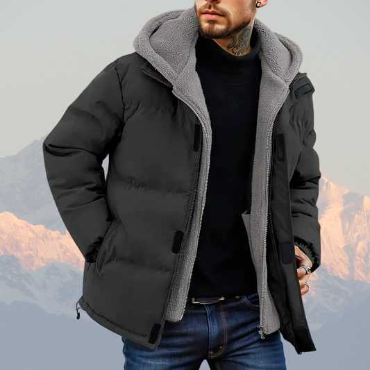 Men’s Fleece-Lined Winter Jacket – Insulated Puffer Coat with Hood, Water-Resistant