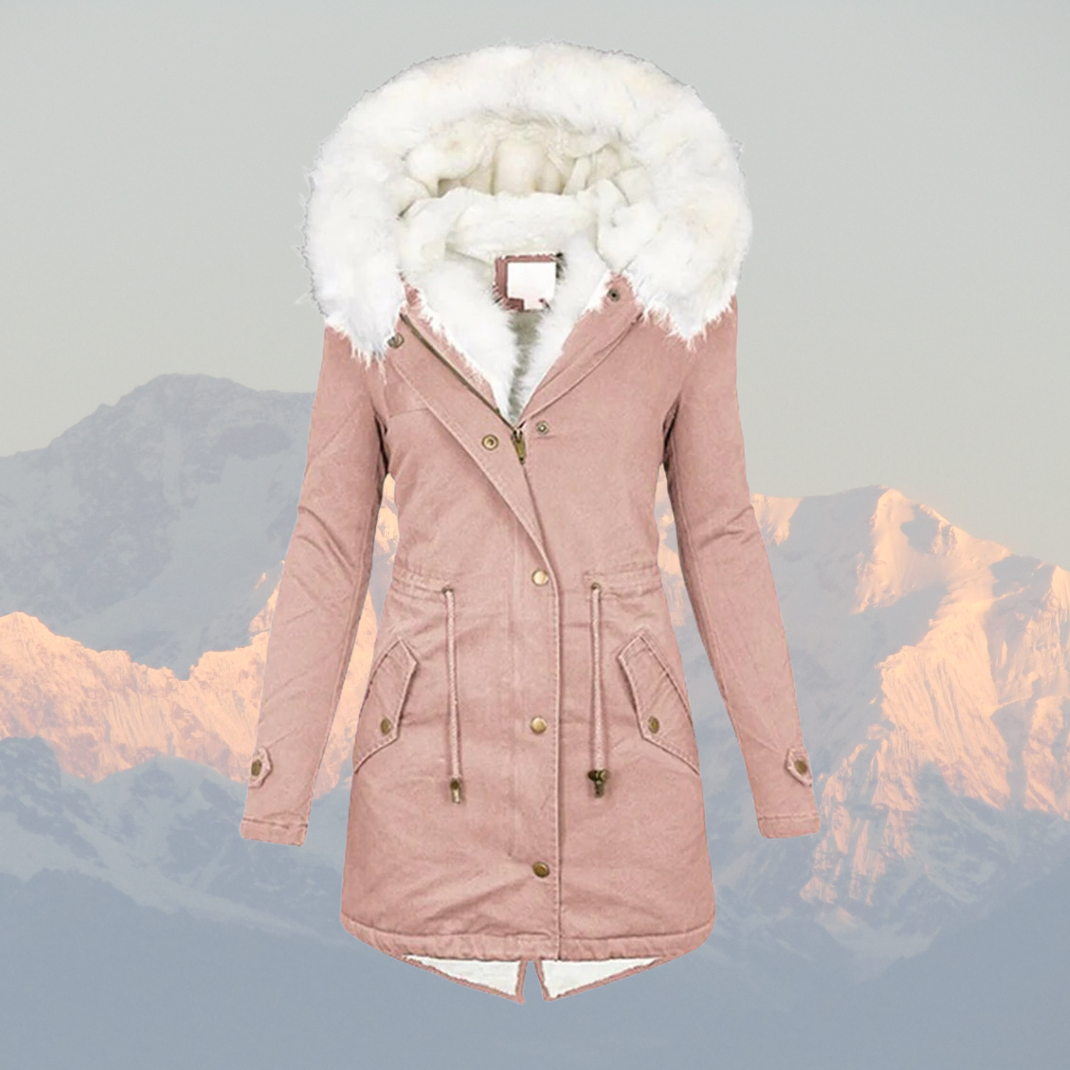 Women's coat with fur hooded soft fleece lining