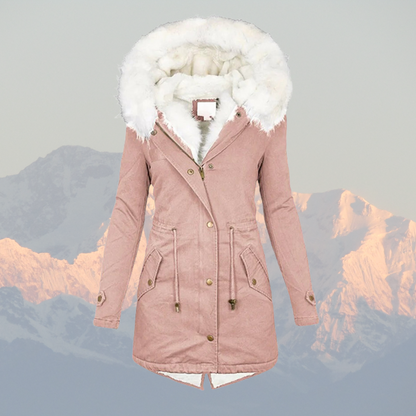Women's coat with fur hooded soft fleece lining