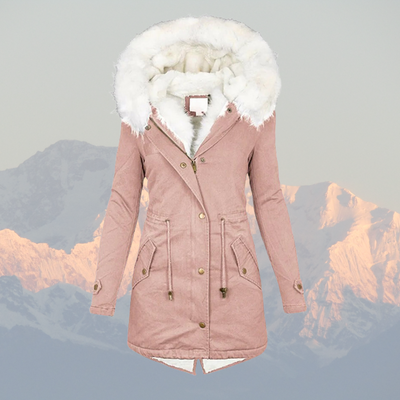Women's coat with fur hooded soft fleece lining