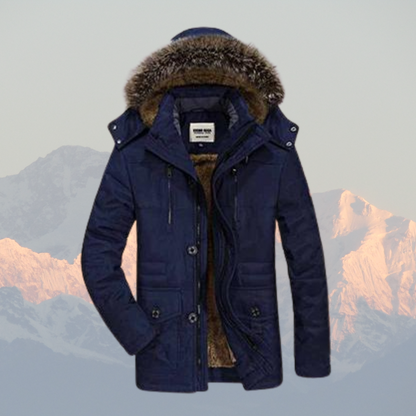 Men’s Winter Parka Jacket – Faux Fur Hood, Water-Resistant, Insulated & Mid-Length Fit