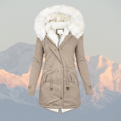 Women's coat with fur hooded soft fleece lining