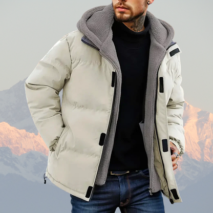 Men’s Fleece-Lined Winter Jacket – Insulated Puffer Coat with Hood, Water-Resistant