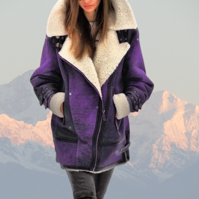 Women’s Shearling Aviator Jacket – Faux Sheepskin Leather Coat with Warm Fleece Lining