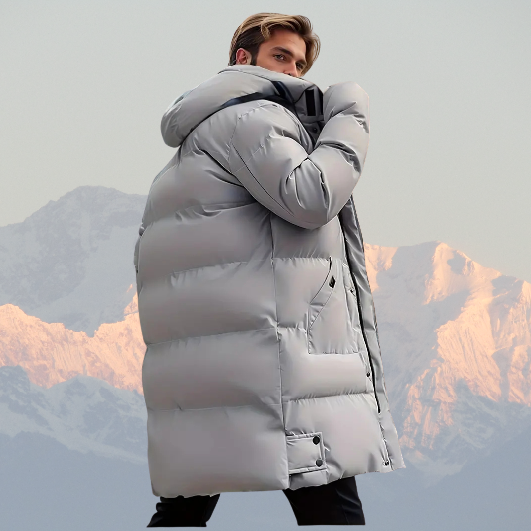 Men’s Long Down Puffer Coat – Water-Resistant, Insulated, Hooded Winter Jacket