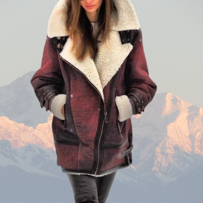 Women’s Shearling Aviator Jacket – Faux Sheepskin Leather Coat with Warm Fleece Lining