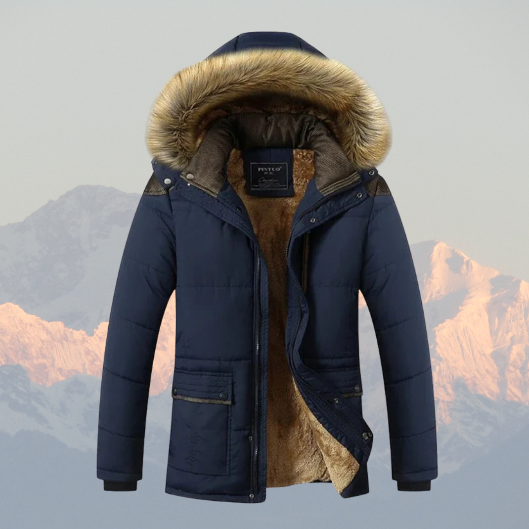Men’s Winter Puffer Jacket – Faux Fur Hood, Thick Fleece Lining, Water-Resistant Coat