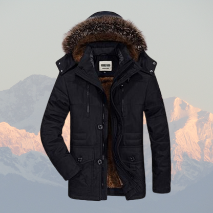 Men’s Winter Parka Jacket – Faux Fur Hood, Water-Resistant, Insulated & Mid-Length Fit