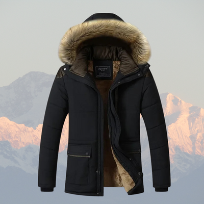 Men’s Winter Puffer Jacket – Faux Fur Hood, Thick Fleece Lining, Water-Resistant Coat