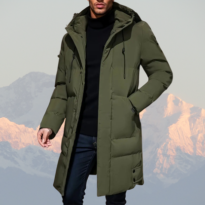 Men’s Long Down Puffer Coat – Water-Resistant, Insulated, Hooded Winter Jacket