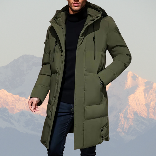 Men’s Long Down Puffer Coat – Water-Resistant, Insulated, Hooded Winter Jacket
