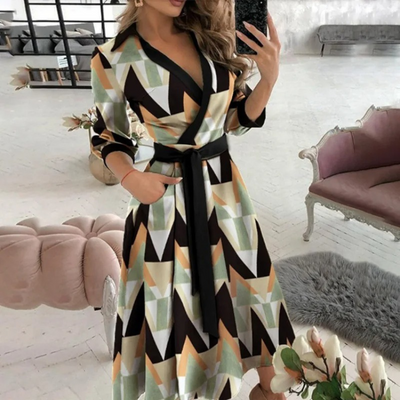Belted Wrap Midi Dress – Elegant, All-Season Comfort with Tailored Fit & Timeless Style