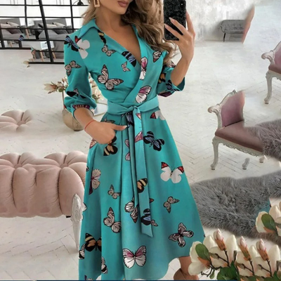 Belted Wrap Midi Dress – Elegant, All-Season Comfort with Tailored Fit & Timeless Style