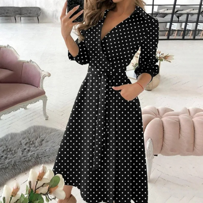 Belted Wrap Midi Dress – Elegant, All-Season Comfort with Tailored Fit & Timeless Style