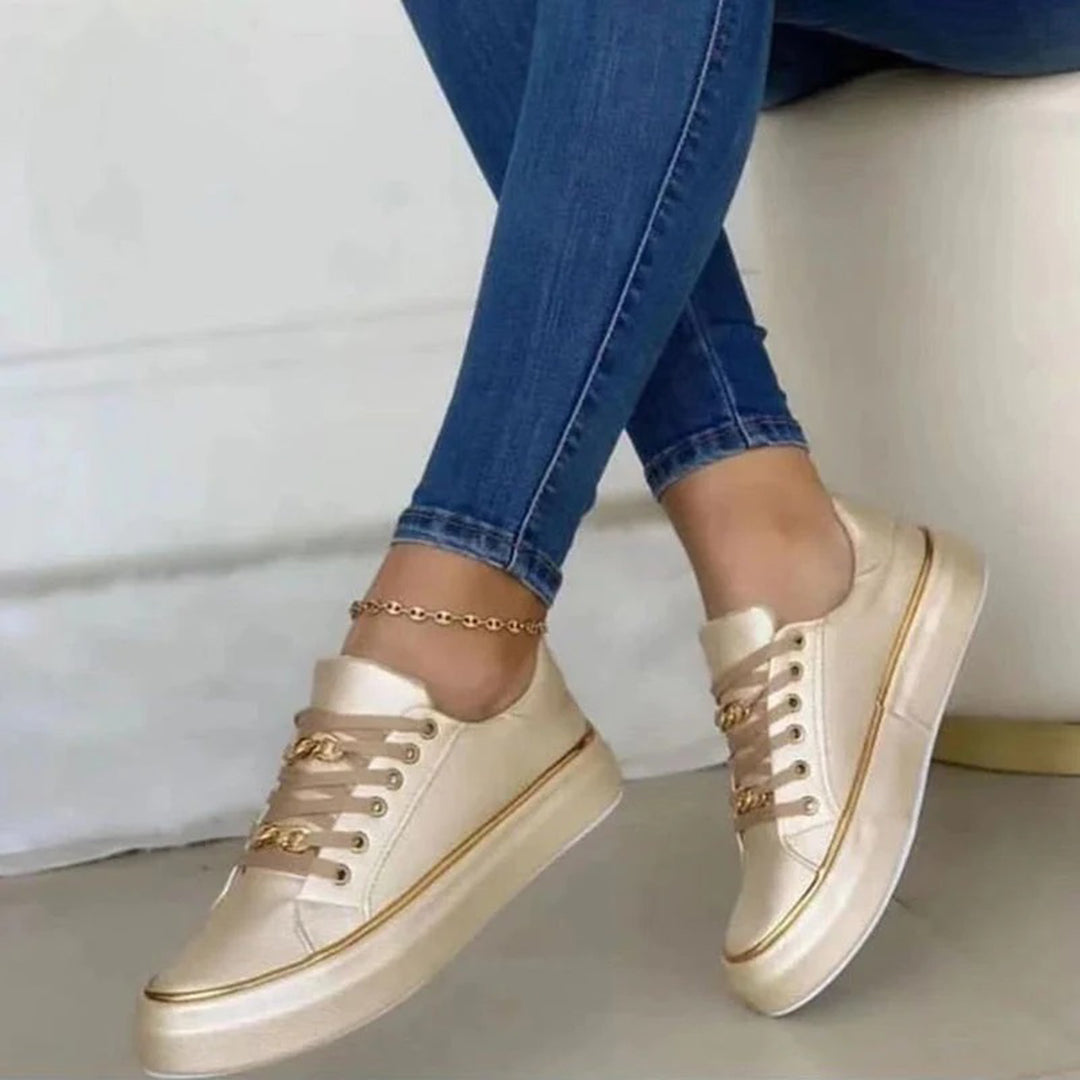 Women's White Trainers with Gold Accent