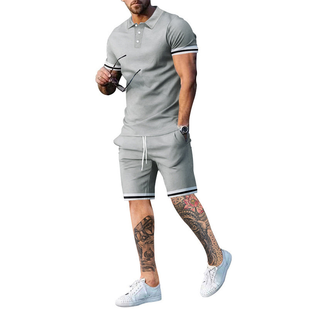 Men’s Polo Shirt and Shorts Set – Slim Fit – Breathable Blend – Sporty Stripe Detail