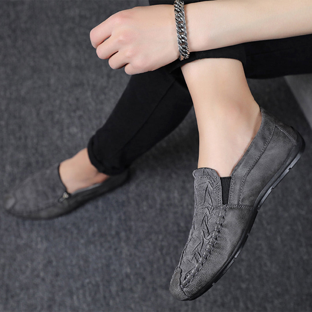 Men’s Slip-On Loafers – Leather – Moccasin Stitch – Metal Zip – Classic Fit