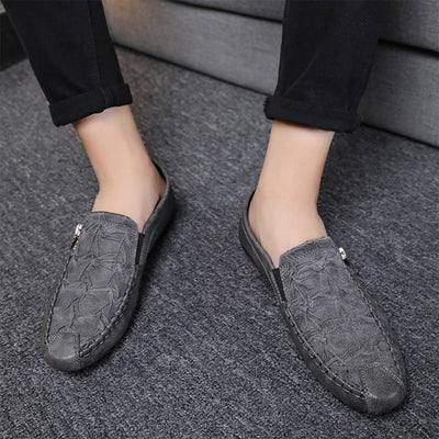 Men’s Slip-On Loafers – Leather – Moccasin Stitch – Metal Zip – Classic Fit