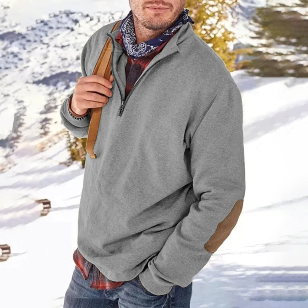 Men’s Casual Sweater – Relaxed Fit – Soft Knit – Half Zip – Elbow Patch Detail
