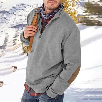 Men’s Casual Sweater – Relaxed Fit – Soft Knit – Half Zip – Elbow Patch Detail