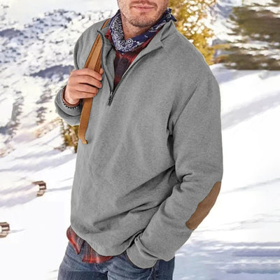 Men’s Casual Sweater – Relaxed Fit – Soft Knit – Half Zip – Elbow Patch Detail