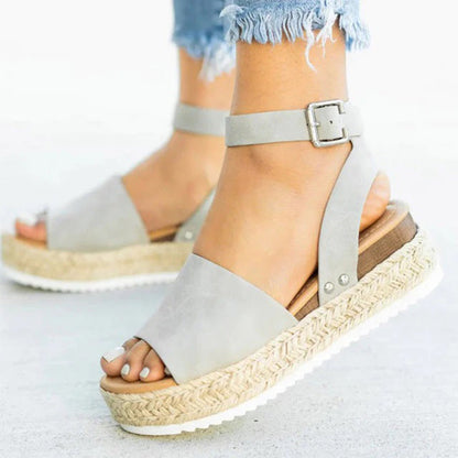 Women's Platform Sandals - Espadrille Sole - Adjustable Ankle Strap - Toe Band