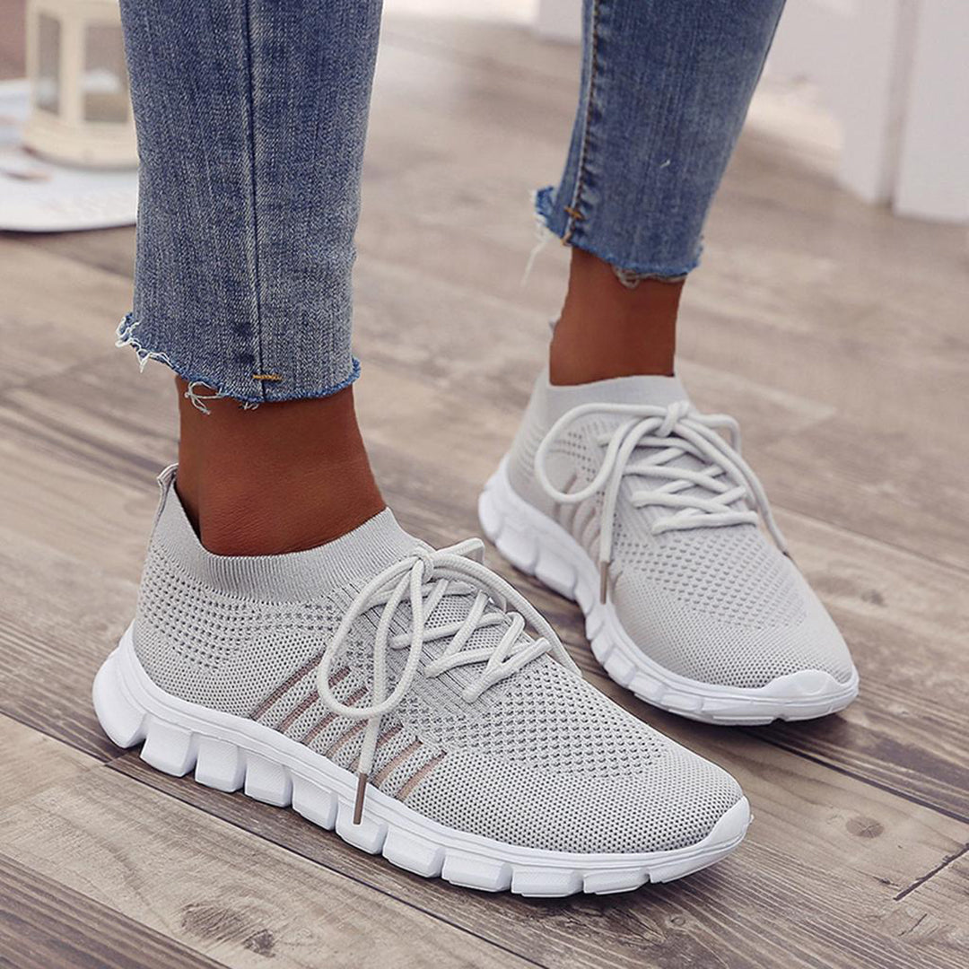 Women's Athletic Sneakers - Breathable Knit - Cushioned Sole - Lightweight Slip-On