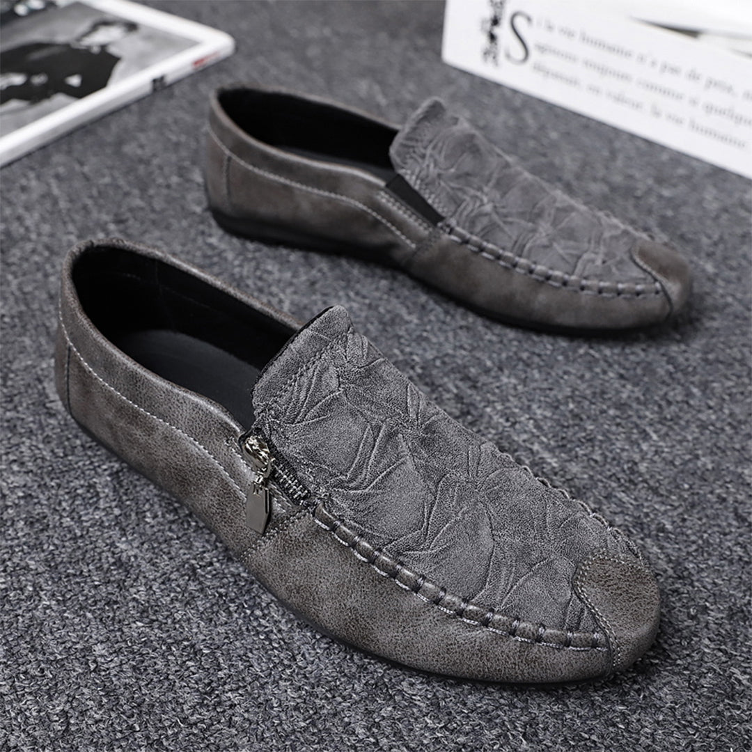 Men’s Slip-On Loafers – Leather – Moccasin Stitch – Metal Zip – Classic Fit